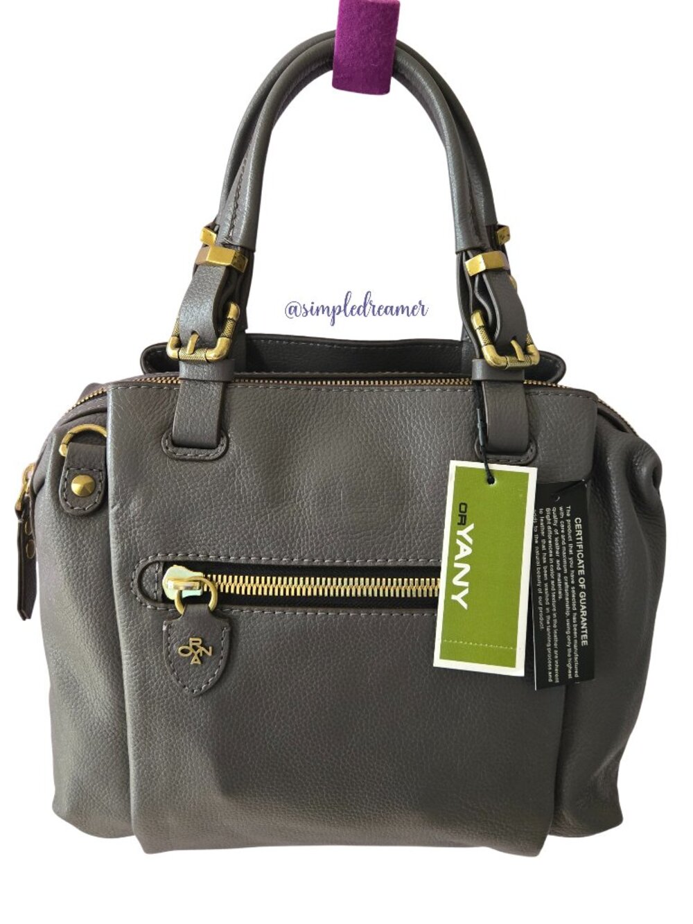 orYANY Alexis Dark Grey Pebbled Leather Satchel Crossbody NWT